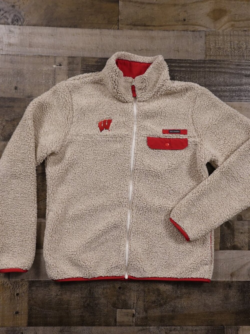 Columbia Wisconsin‎ Badgers Sherpa Fleece Jacket Women’s Large Cream Red